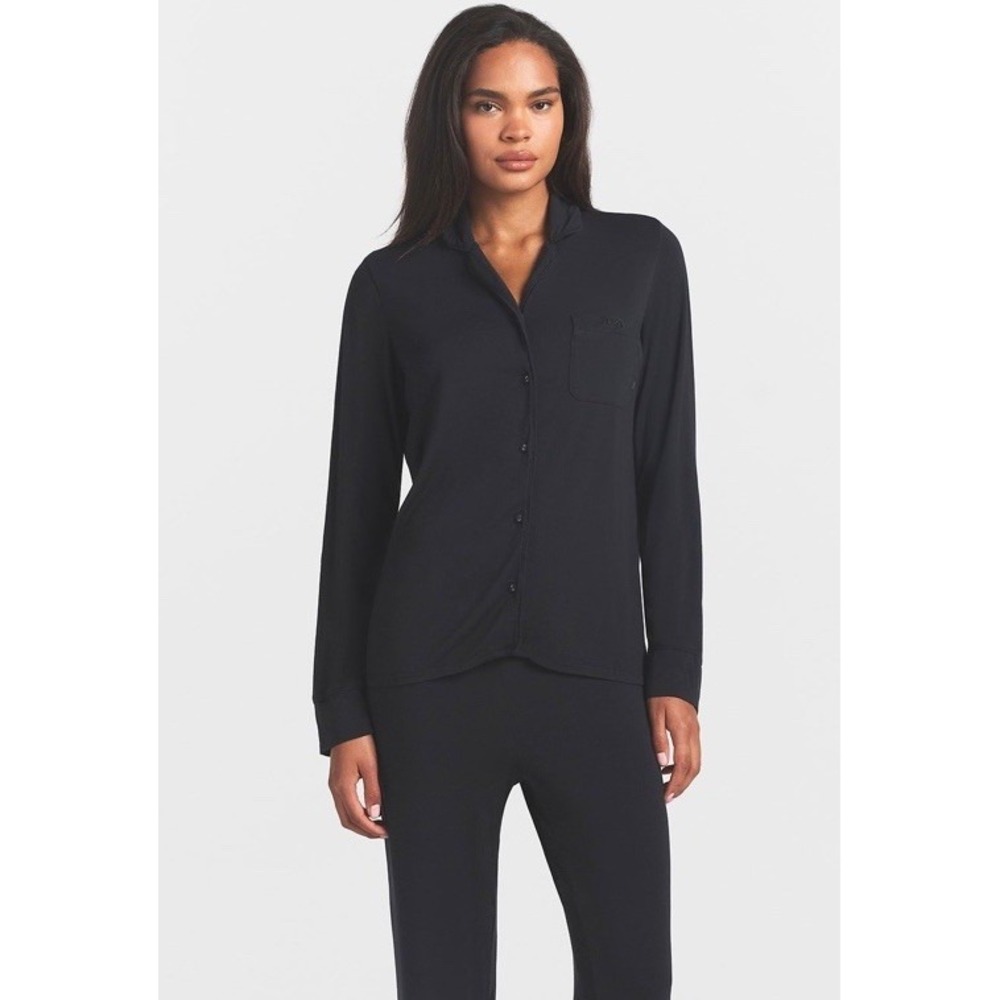 SKIMS Soft Lounge Sleep Pajama Top Shirt Button Up Black Onyx Size M